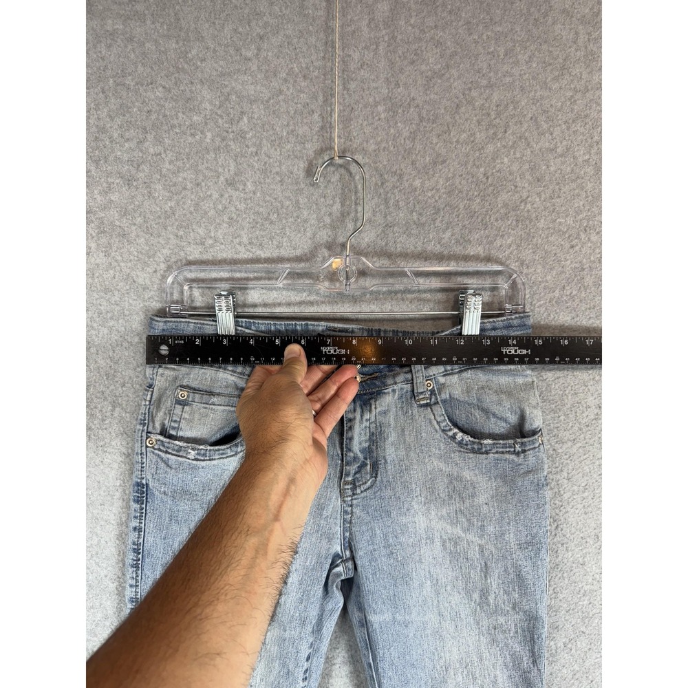 One Tuff Babe Jeans Womens 9/10 Blue Stretch Flare Denim Light Wash Distressed - Picture 2 of 15